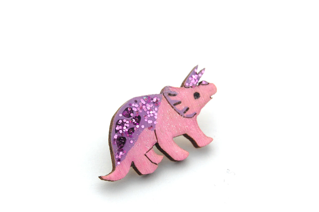 Triceratops Pin Badge Pink & Purple