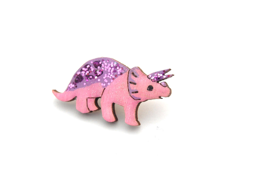 Triceratops Pin Badge Pink & Purple