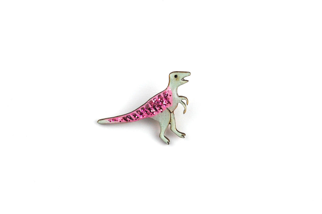 Velociraptor Pin Badge - Pastel Pink & Green