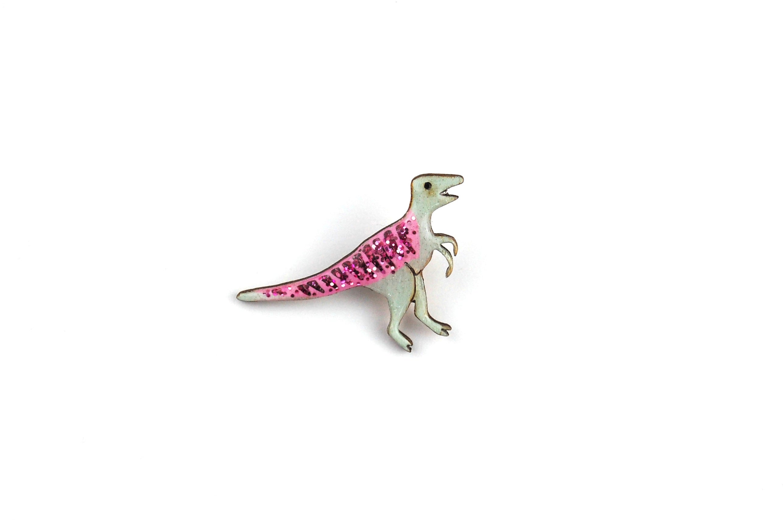 Velociraptor Pin Badge - Pastel Pink & Green