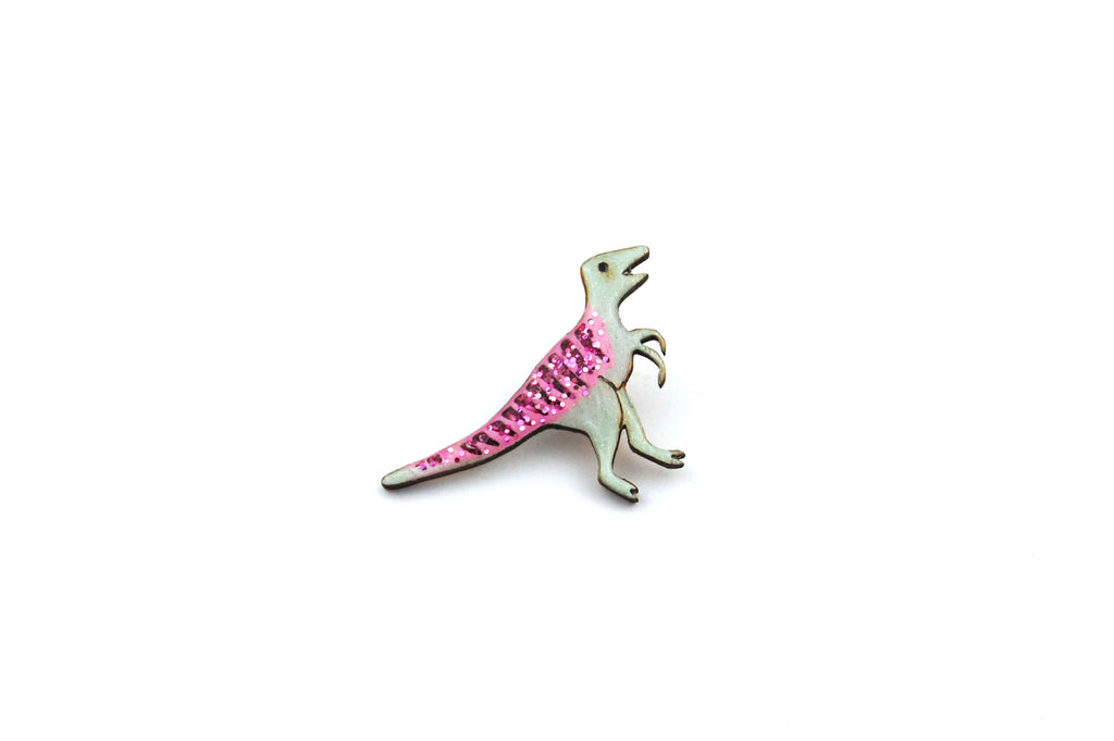 Velociraptor Pin Badge - Pastel Pink & Green