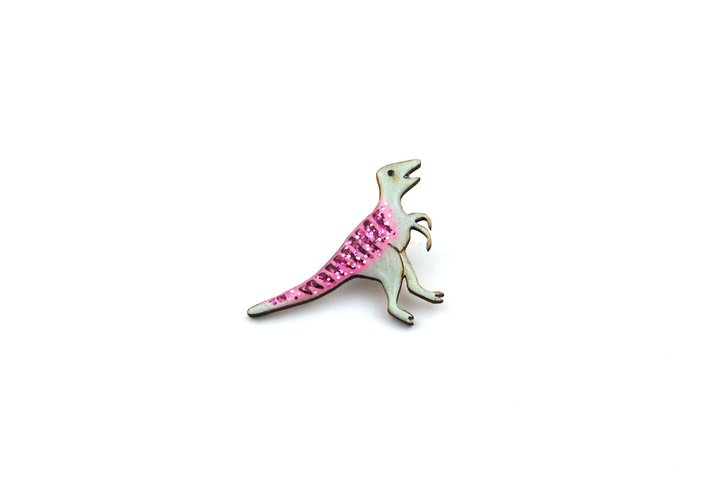 Velociraptor Pin Badge - Pastel Pink & Green