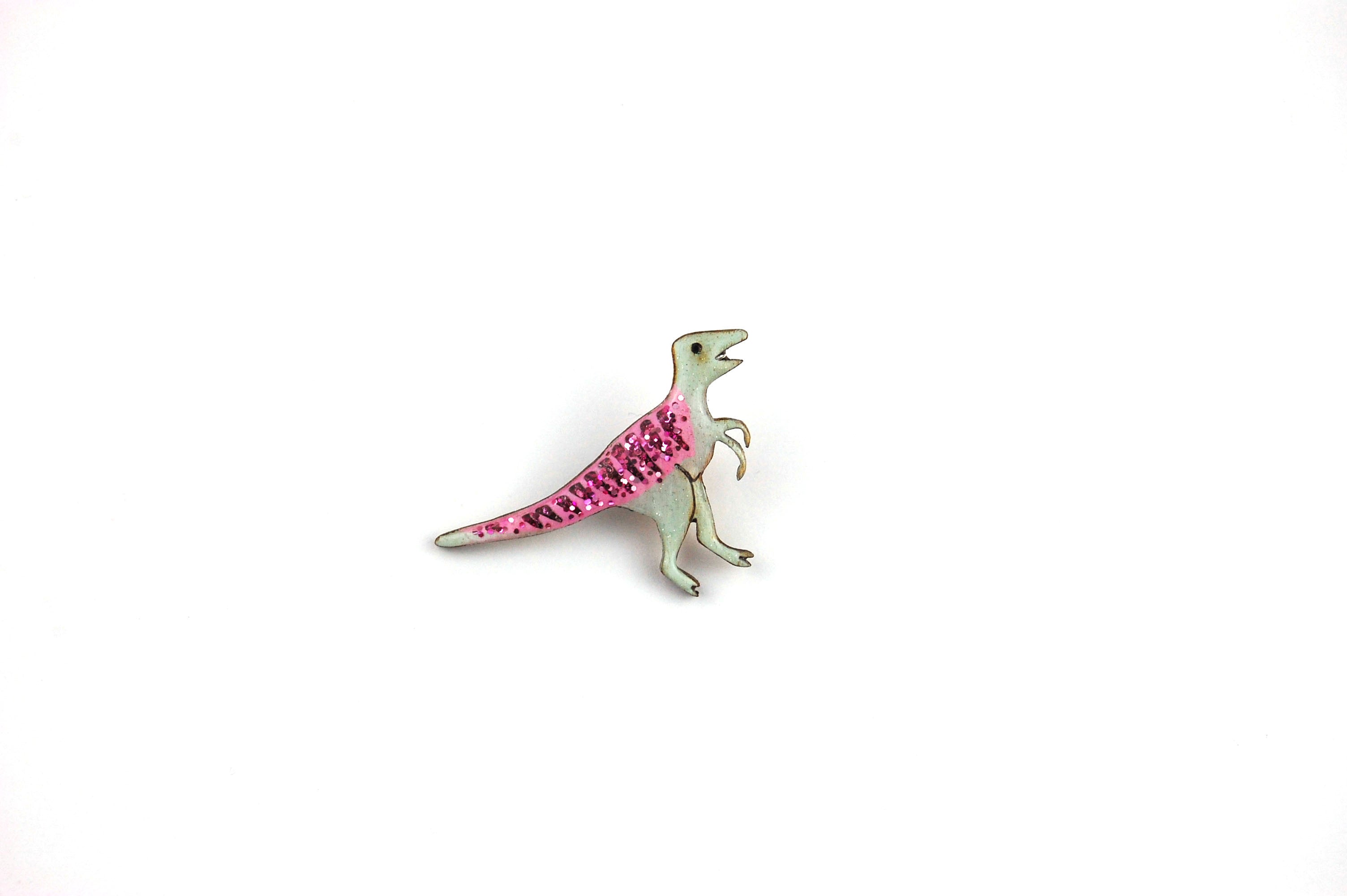 Velociraptor Pin Badge - Pastel Pink & Green