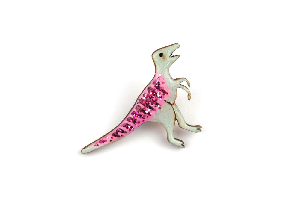 Velociraptor Pin Badge - Pastel Pink & Green