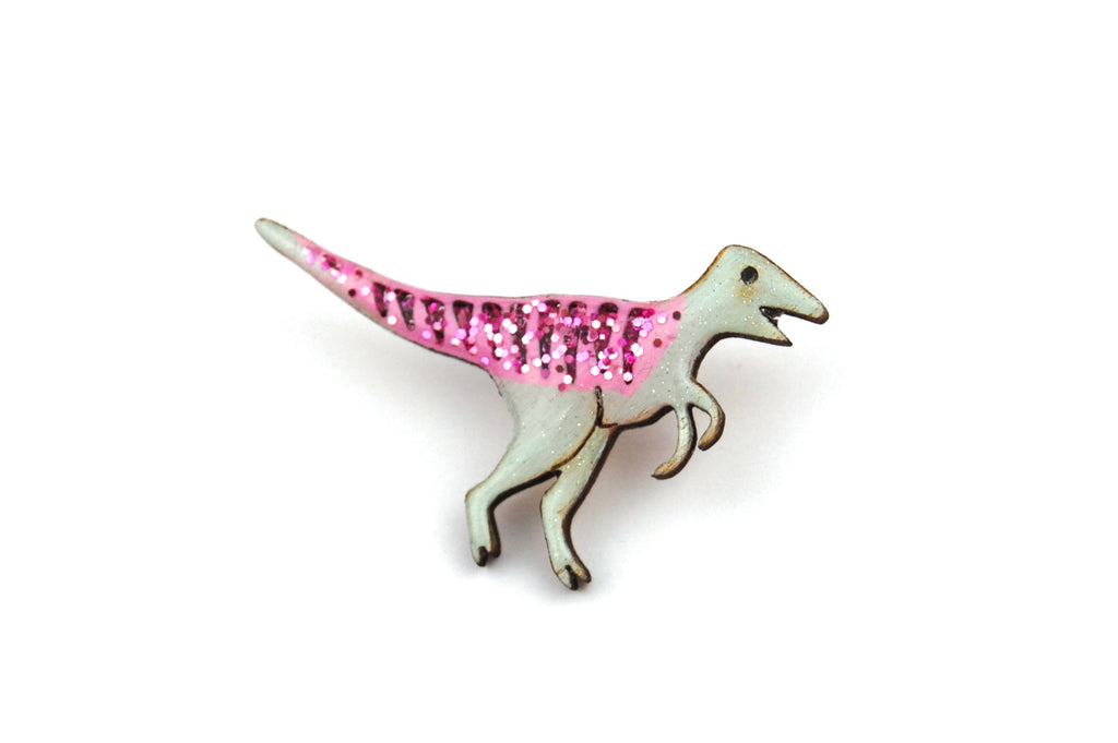 Velociraptor Pin Badge - Pastel Pink & Green