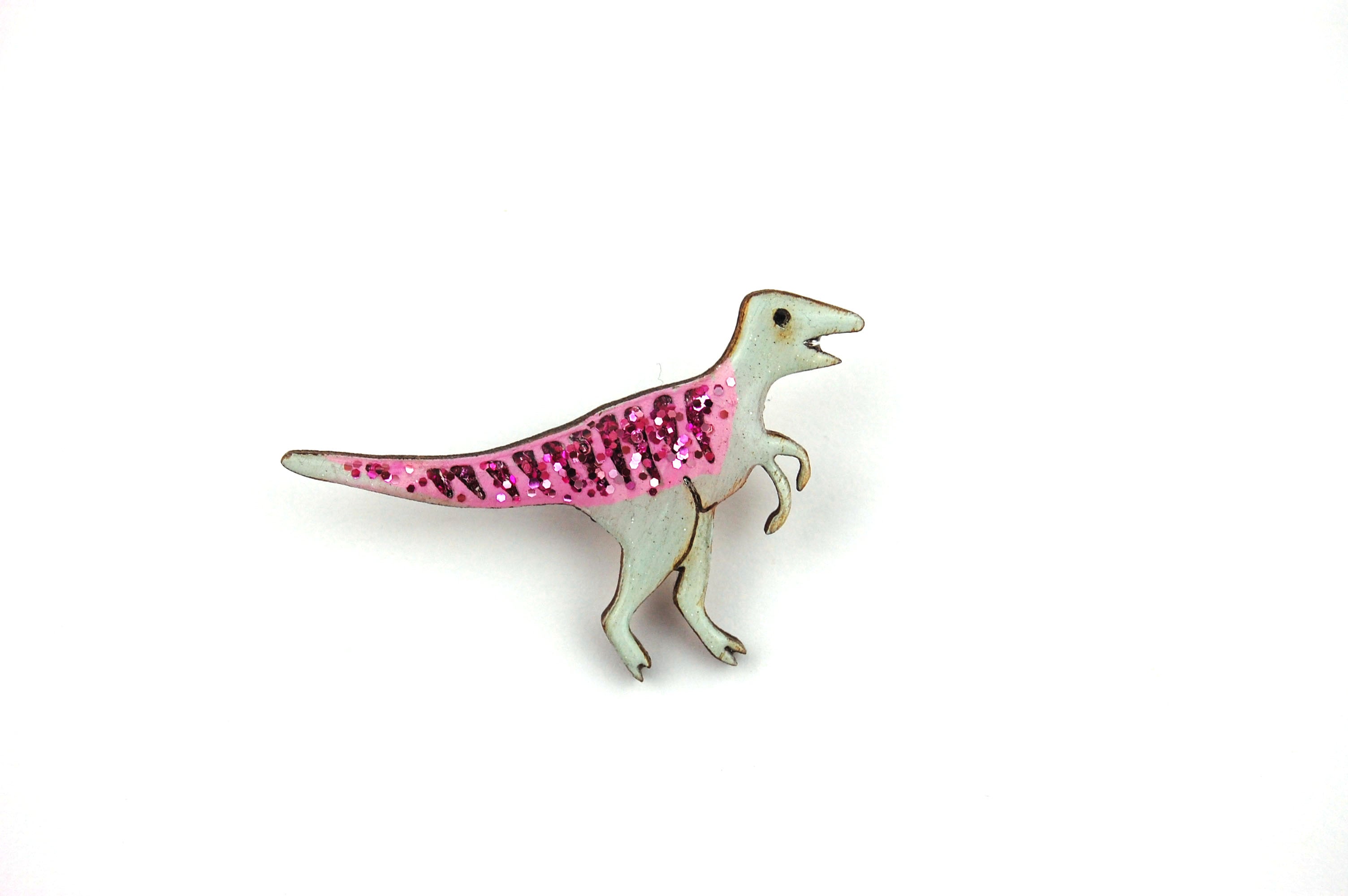 Velociraptor Pin Badge - Pastel Pink & Green