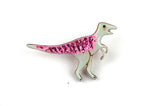 Velociraptor Pin Badge - Pastel Pink & Green