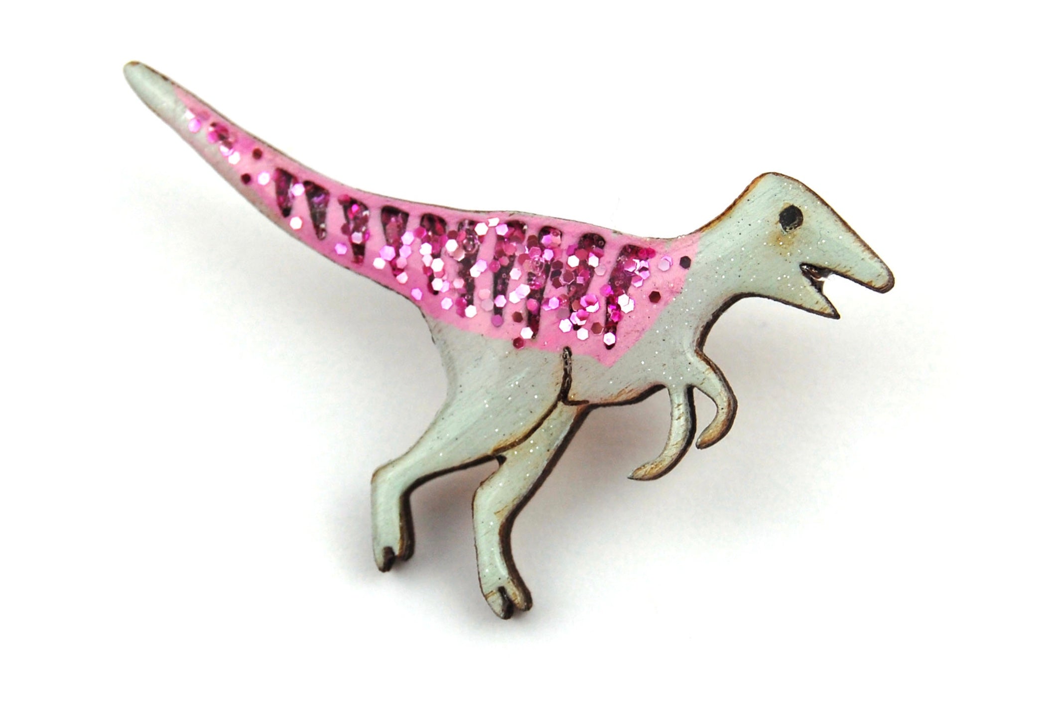 Velociraptor Pin Badge - Pastel Pink & Green