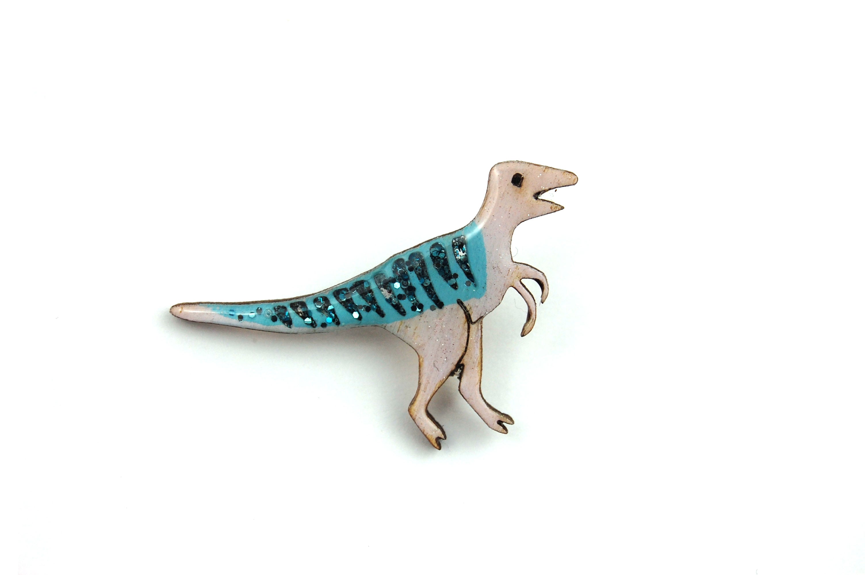 Pastel Purple and Blue Velociraptor Pin Badge