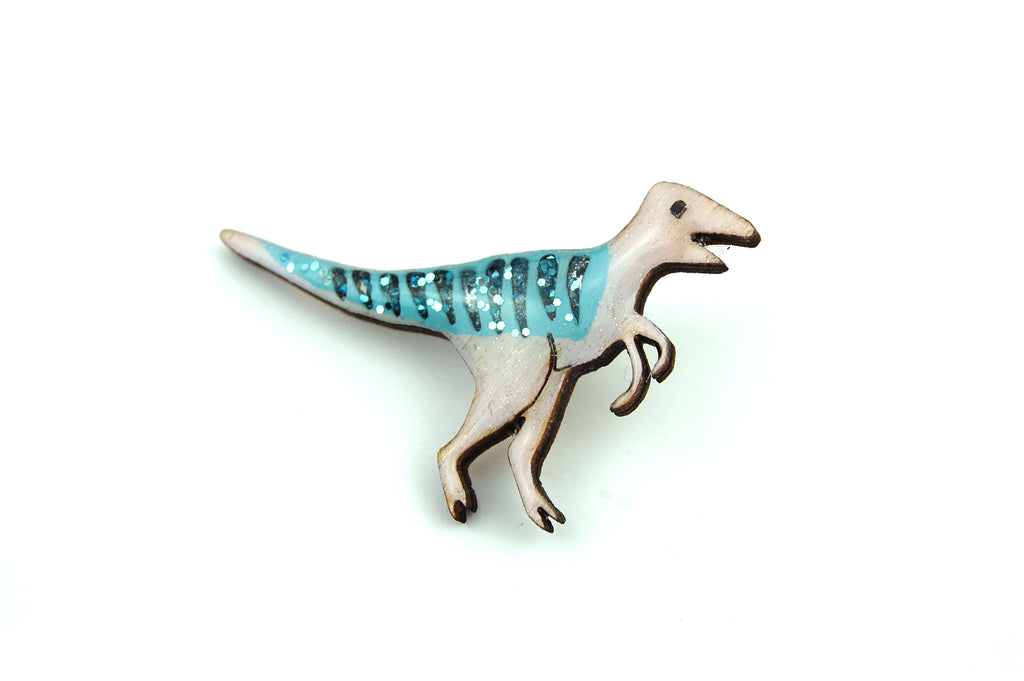 Pastel Purple and Blue Velociraptor Pin Badge
