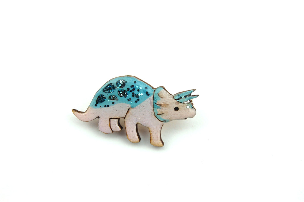 Triceratops Pin Badge- Glittery Pastel Purple & Blue