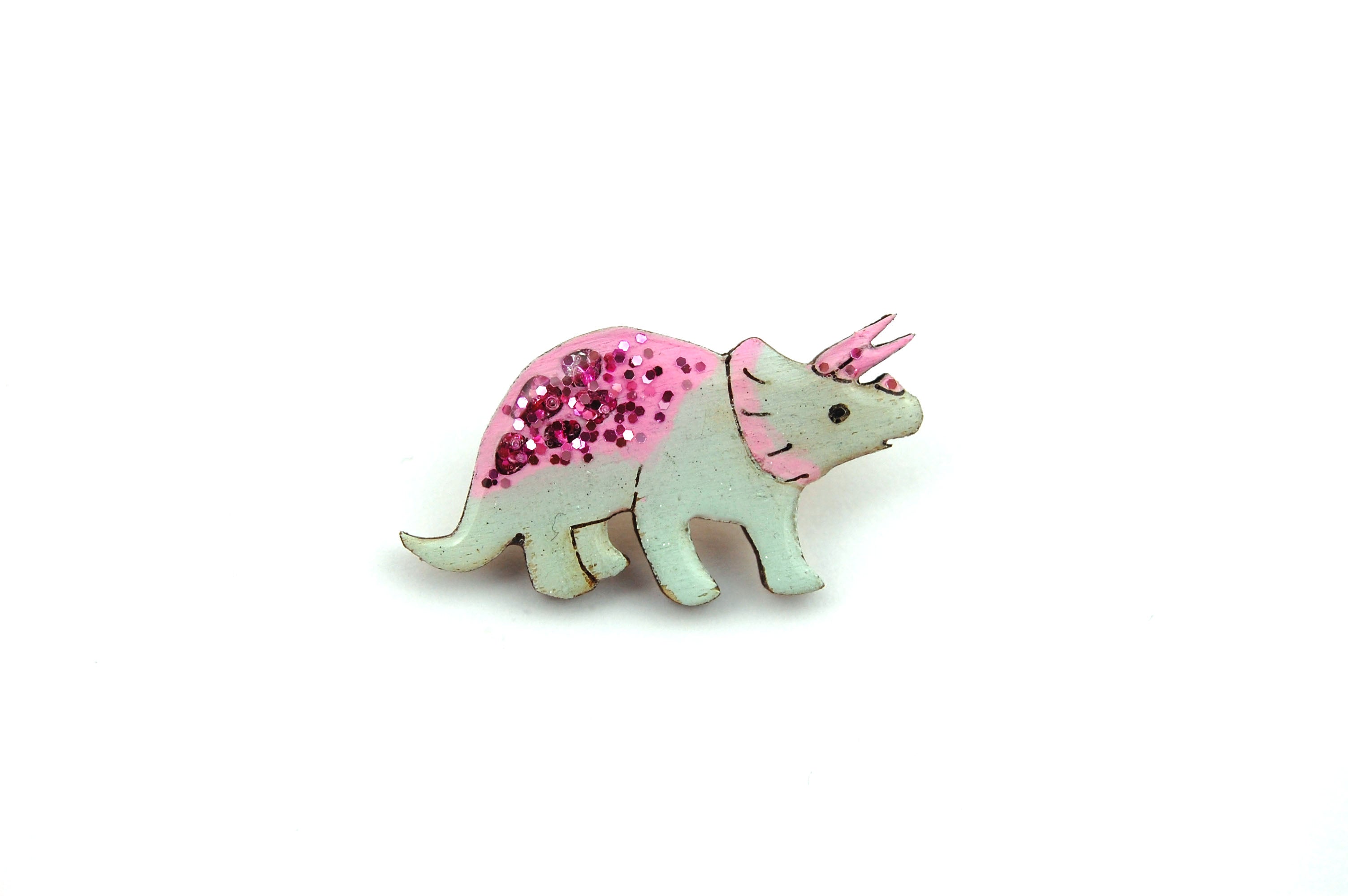 Triceratops Pin Badge - Pastel Green & Pink