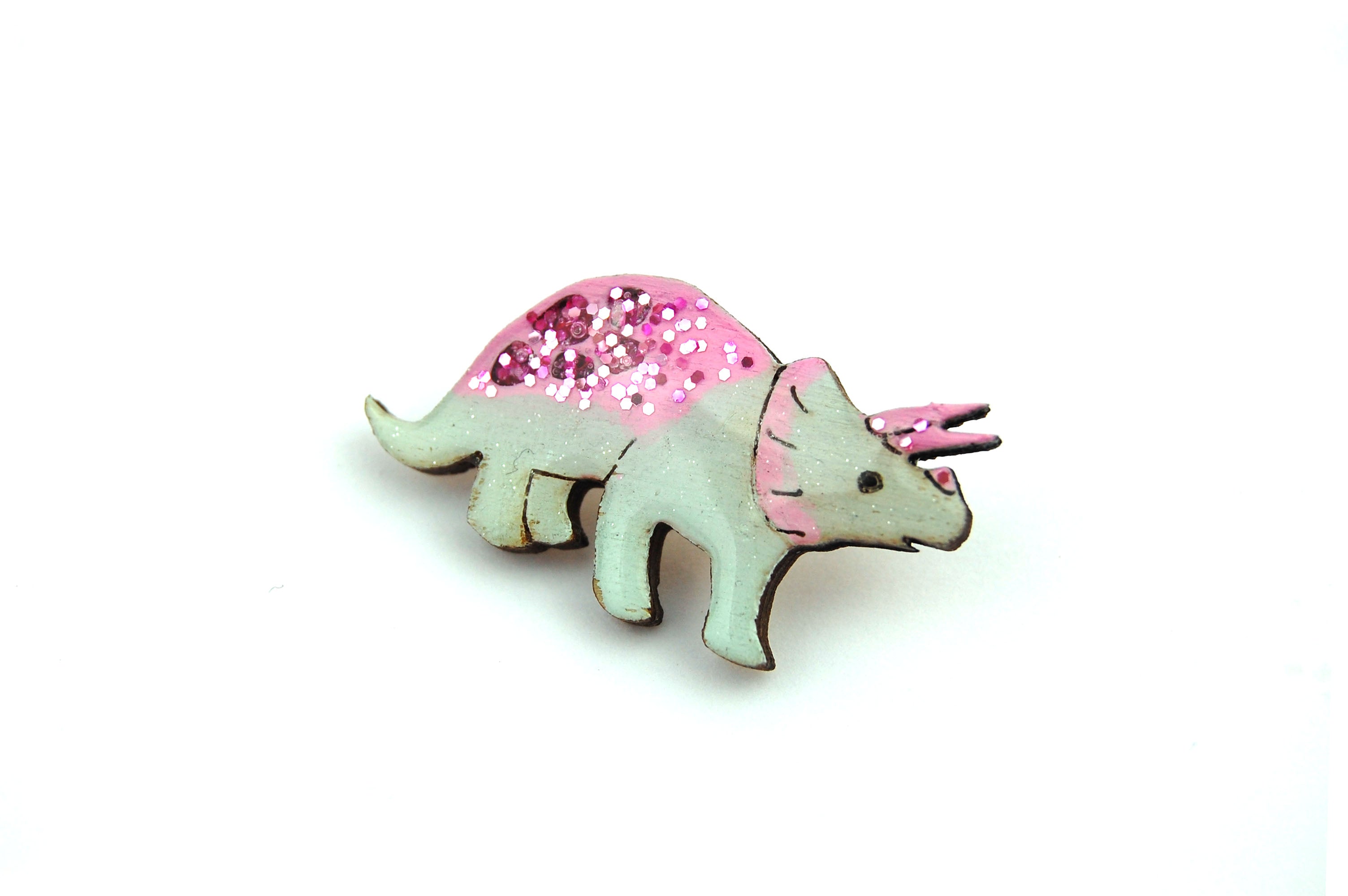 Triceratops Pin Badge - Pastel Green & Pink