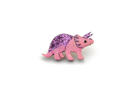 Triceratops Pin Badge Pink & Purple